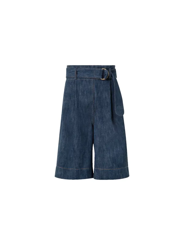 Wide Cotton Wool Denim Bermuda Shorts made by Akris