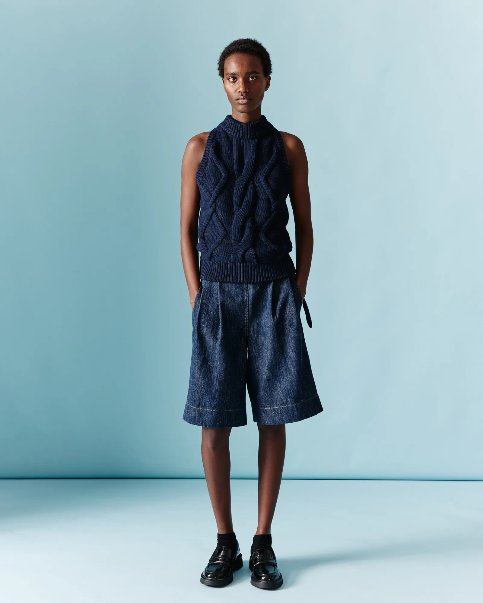 Wide Cotton Wool Denim Bermuda Shorts sold by Akris product image thumbnail 2