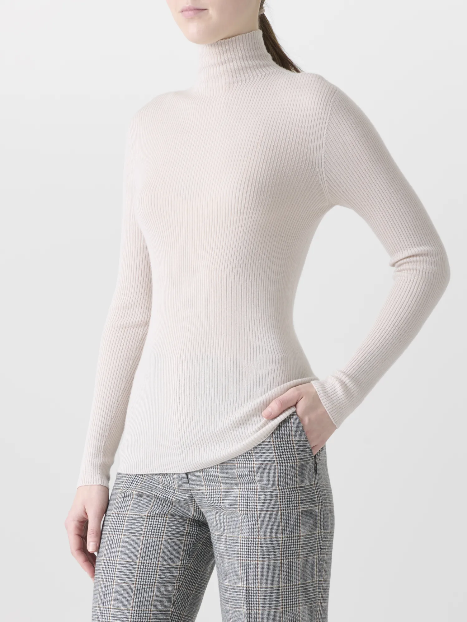 Fine Rib Cashmere Silk Mock Neck Pullover sold by Akris