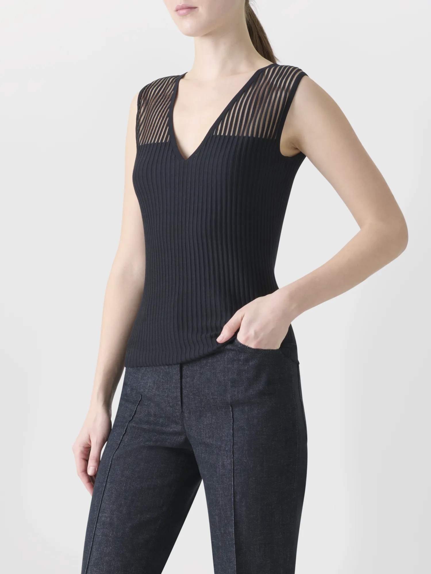 Sleeveless Silk Cotton Top with Sheer Shoulder sold by Akris product image thumbnail 2