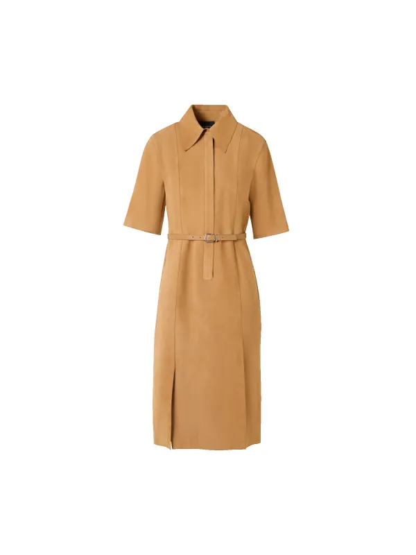 Short-Sleeve Suede Shirt Dress made by Akris