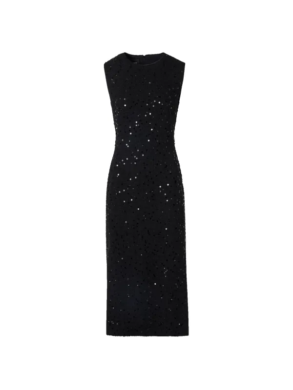 Sleeveless Cotton-Wool Tweed Midi Sheath Dress with Sequins made by Akris