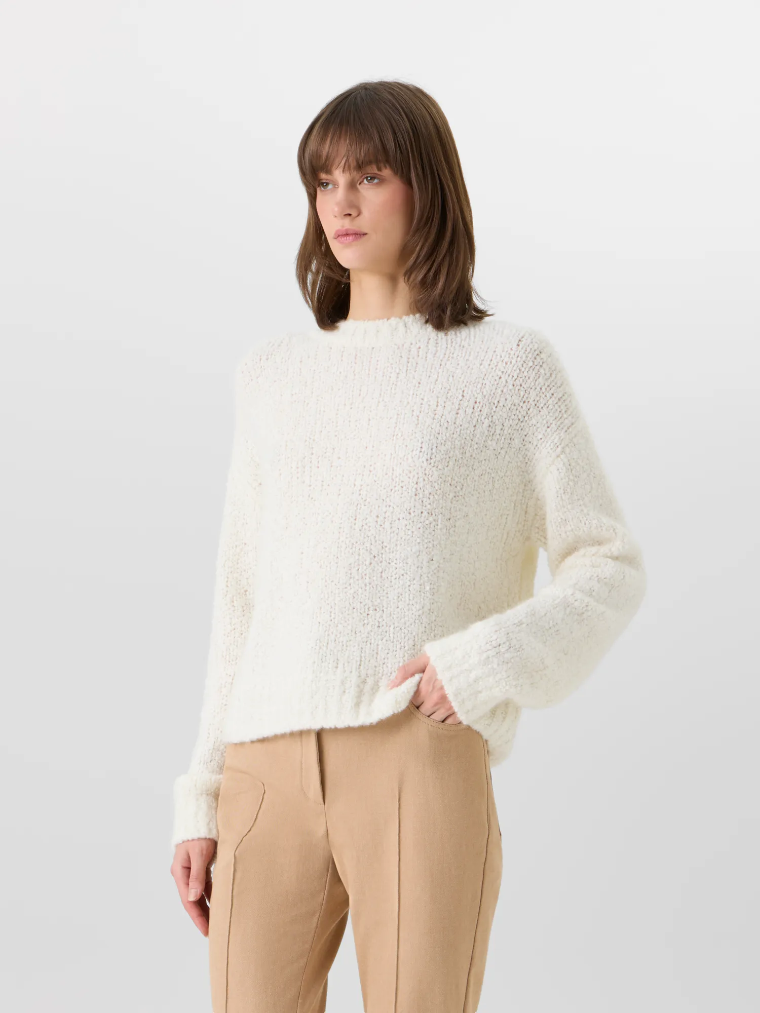 Long-Sleeve Cashmere-Silk Bouclé Knit Sweater sold by Akris product image thumbnail 4