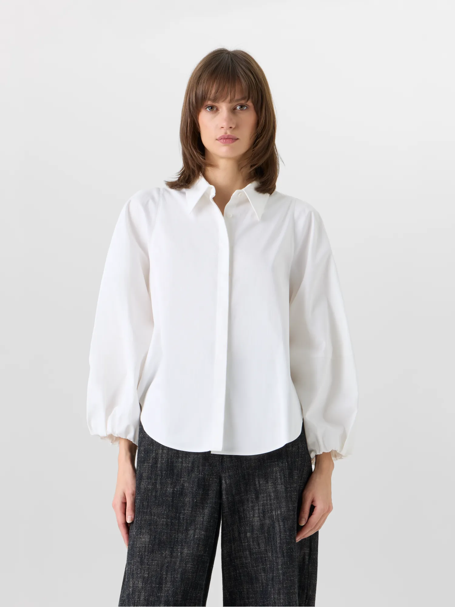 Boxy Washed Cotton Satin Shirt Blouse sold by Akris product image thumbnail 2