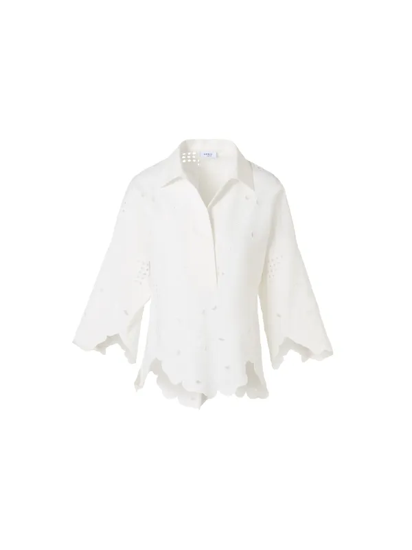 3/4-Sleeve Flower Eyelet Blouse made by Akris