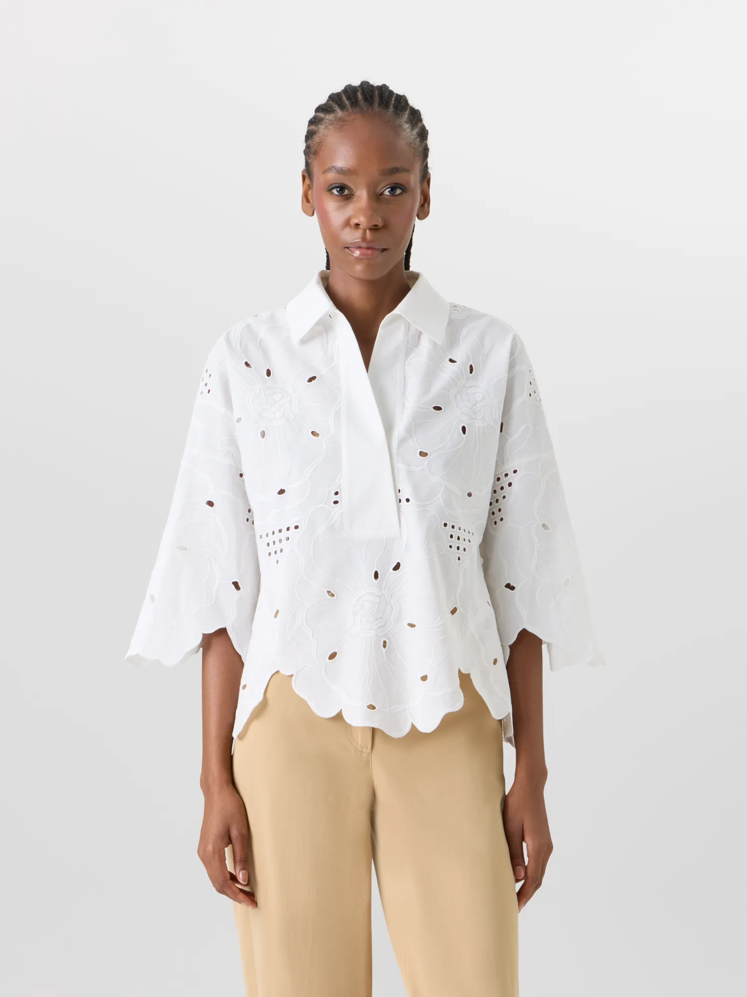 3/4-Sleeve Flower Eyelet Blouse sold by Akris product image thumbnail 2