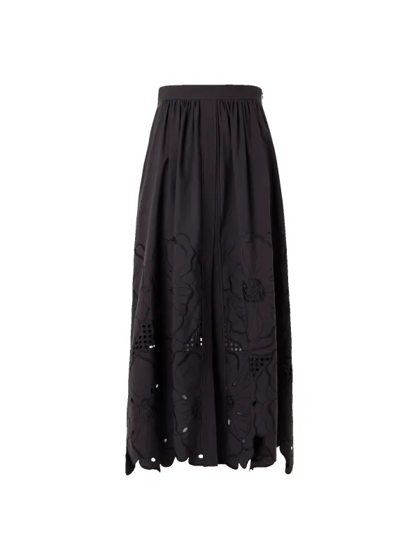 Flared Flower Eyelet Midi Skirt made by Akris Punto