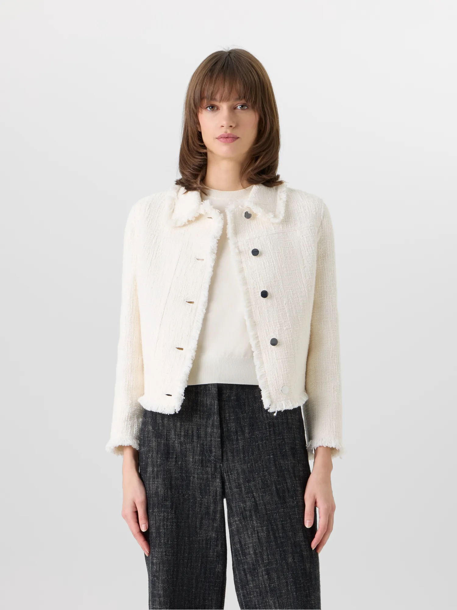 Long-Sleeve Cotton-Blend Tweed Short Jacket sold by Akris product image thumbnail 2