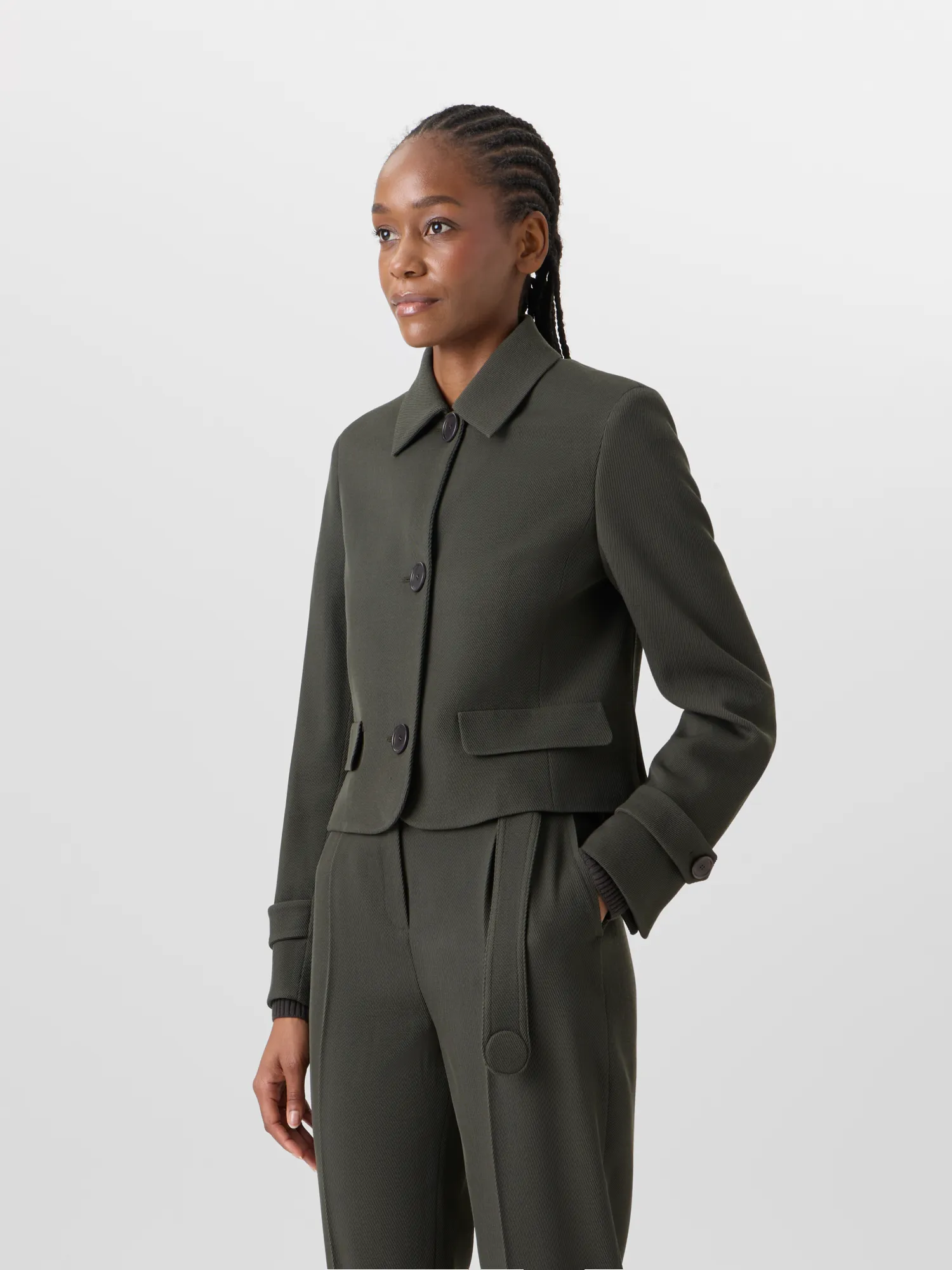 Long-Sleeve Glen-Check Heavy Wool Twill Jacket sold by Akris product image thumbnail 4