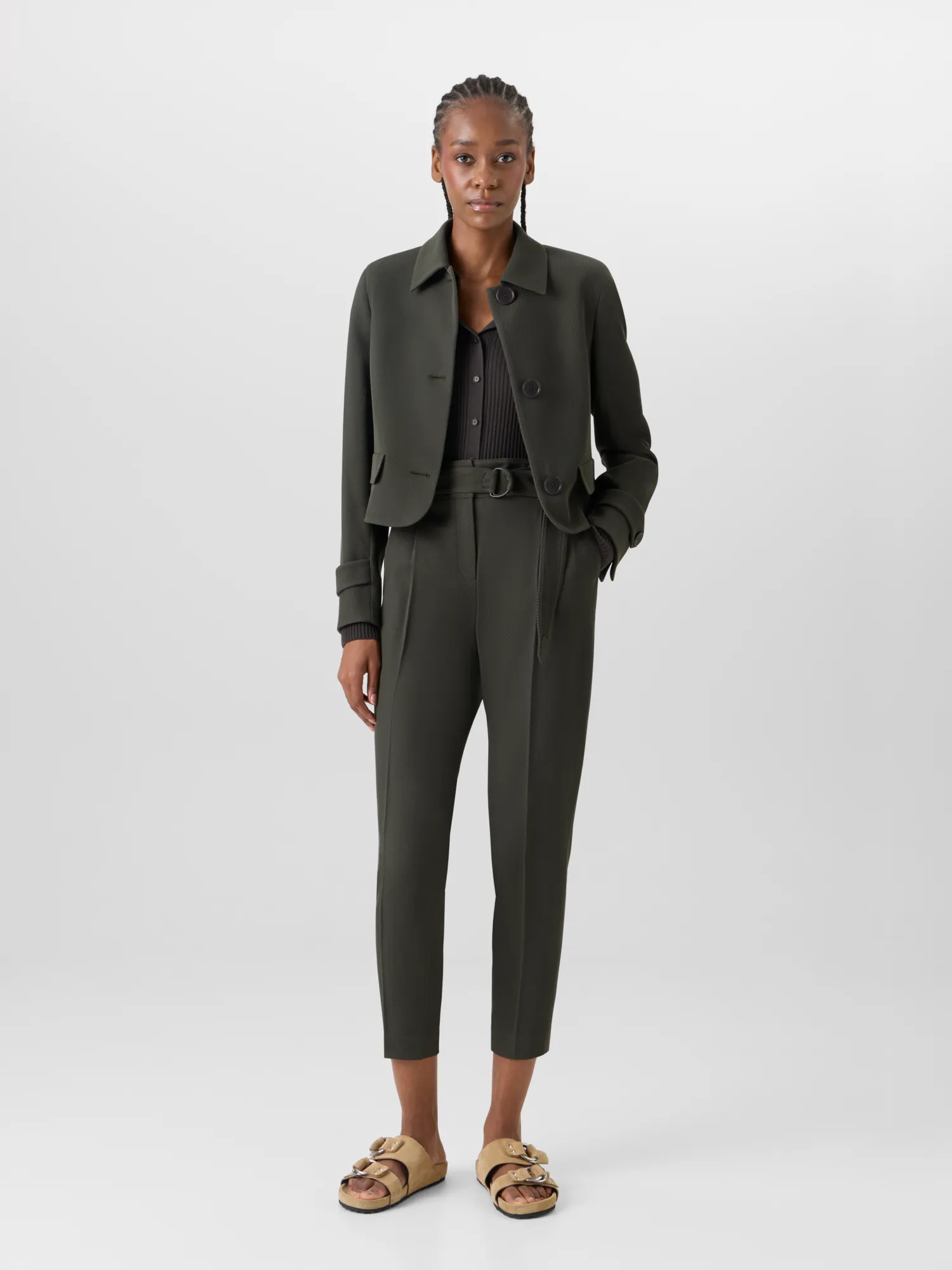 Long-Sleeve Glen-Check Heavy Wool Twill Jacket sold by Akris product image thumbnail 2