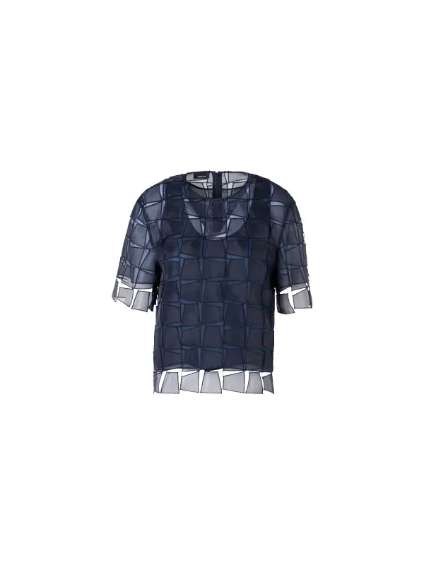 Short-Sleeve Trapezoid Organza Blouse made by Akris