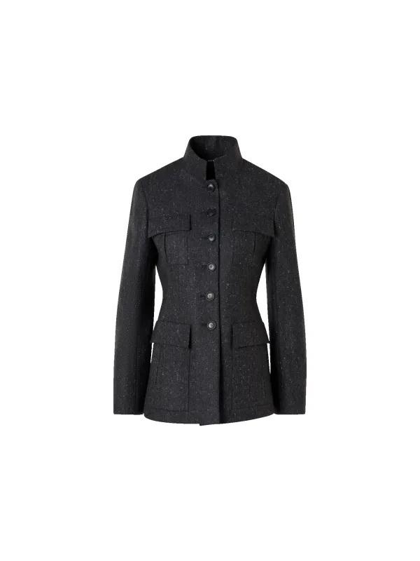 Fitted Herringbone Cashmere Jacket with Four Pockets made by Akris