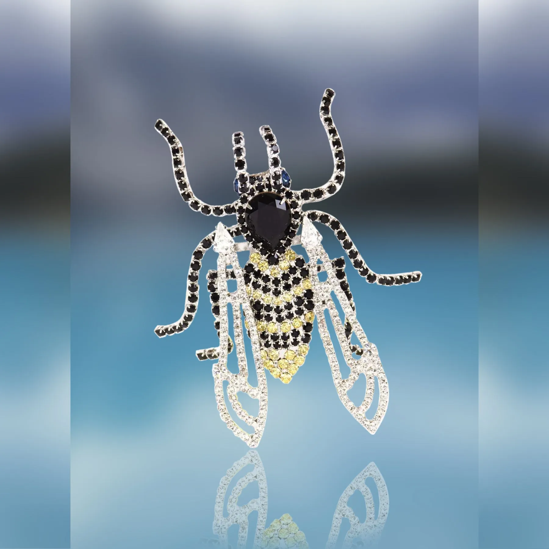 Bee Pin with Movable Wings Yellow, Black and Swarovski Crystal by Albert Weiss sold by Albert Weiss