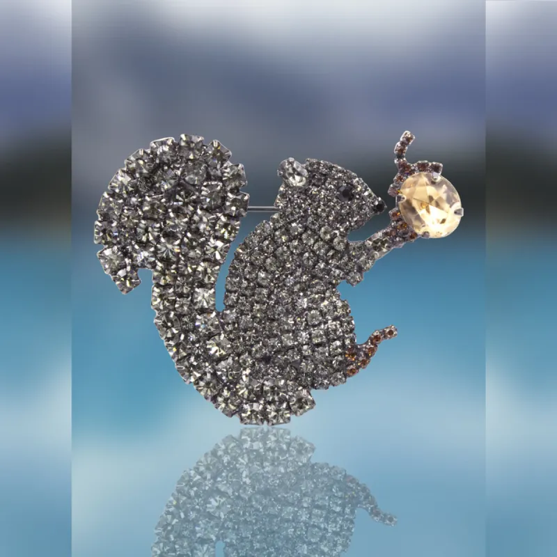 Squirrel and Acorn Pin with Swarovski Crystal Stones by Albert Weiss sold by Albert Weiss