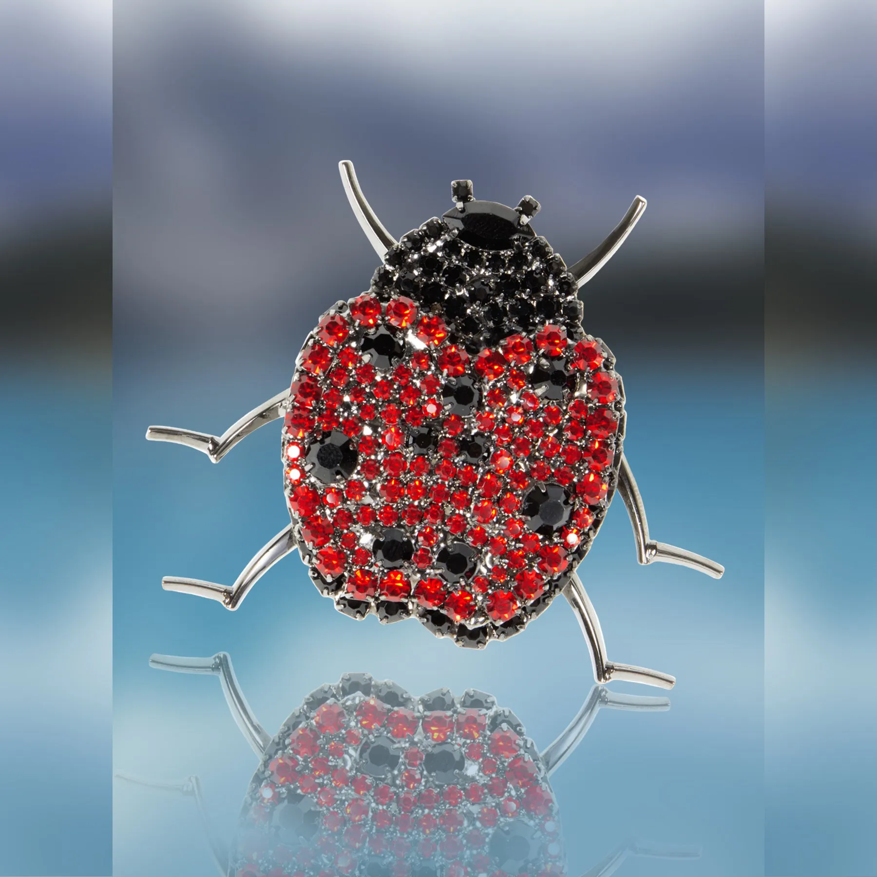 Ladybug Pin with Siam and Jet Swarovski Stones by Albert Weiss sold by Albert Weiss