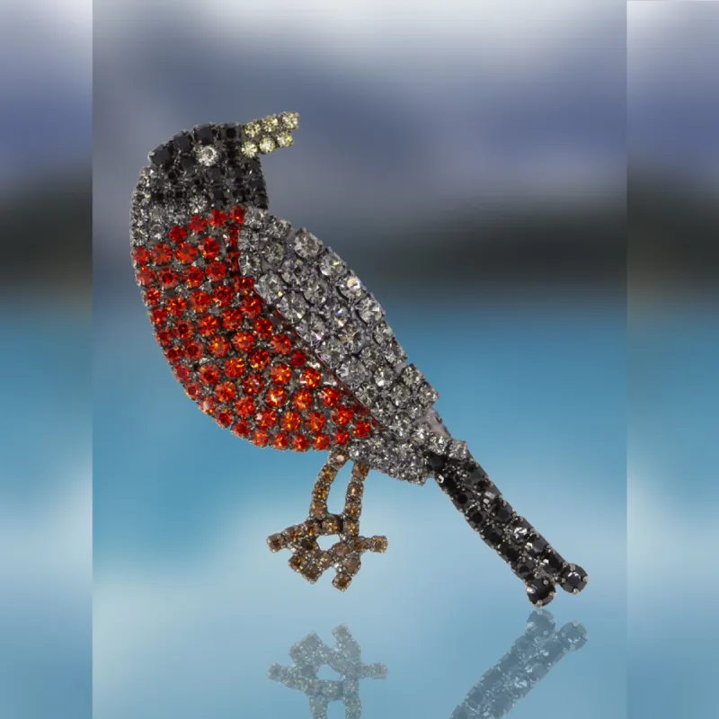 Red Breasted Robin Pin with Swarovski Crystal Stones by Albert Weiss sold by Albert Weiss