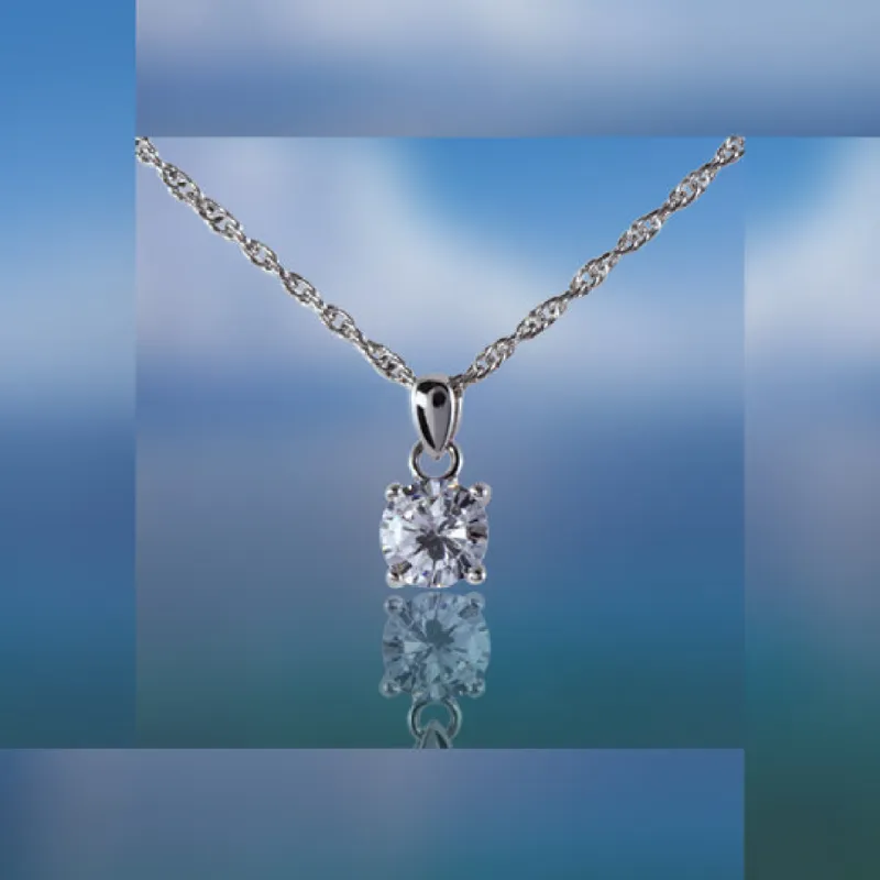 Albert Weiss CZ Solitaire Adjustable Necklace Rhodium Plated - Basket Prong - 8MM Stone sold by Albert Weiss