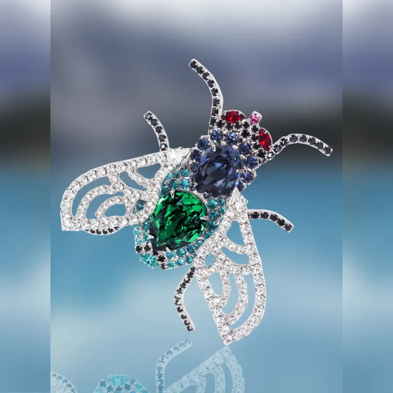 Fly Pin with Movable Wings using Swarovski Red, Black, Blue and Crystal Stones by Albert Weiss sold by Albert Weiss