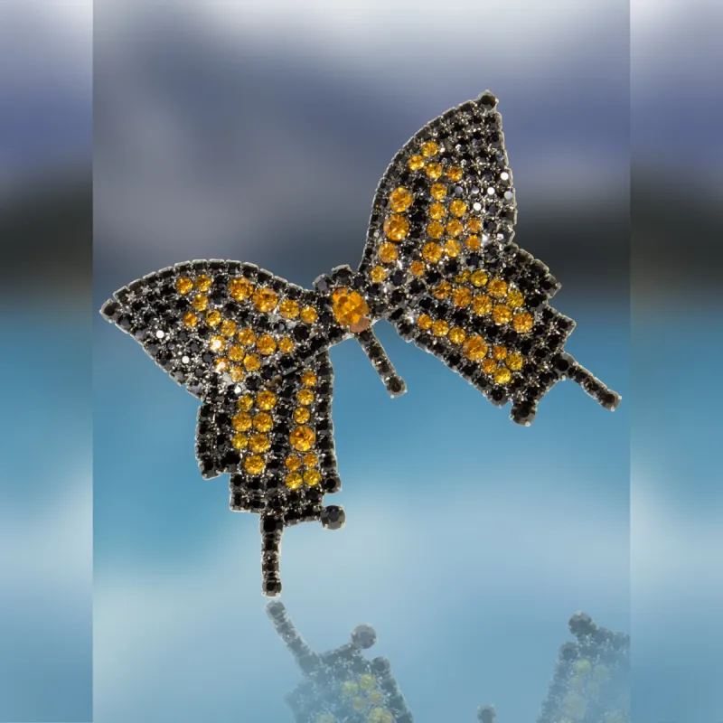 Butterfly Pin Movable Wings with Jet and Topaz Swarovski Stones by Albert Weiss sold by Albert Weiss