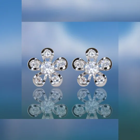 #16418 - Weiss CZ Earrings Rhodium Plated - Daisy Flower sold by Albert Weiss