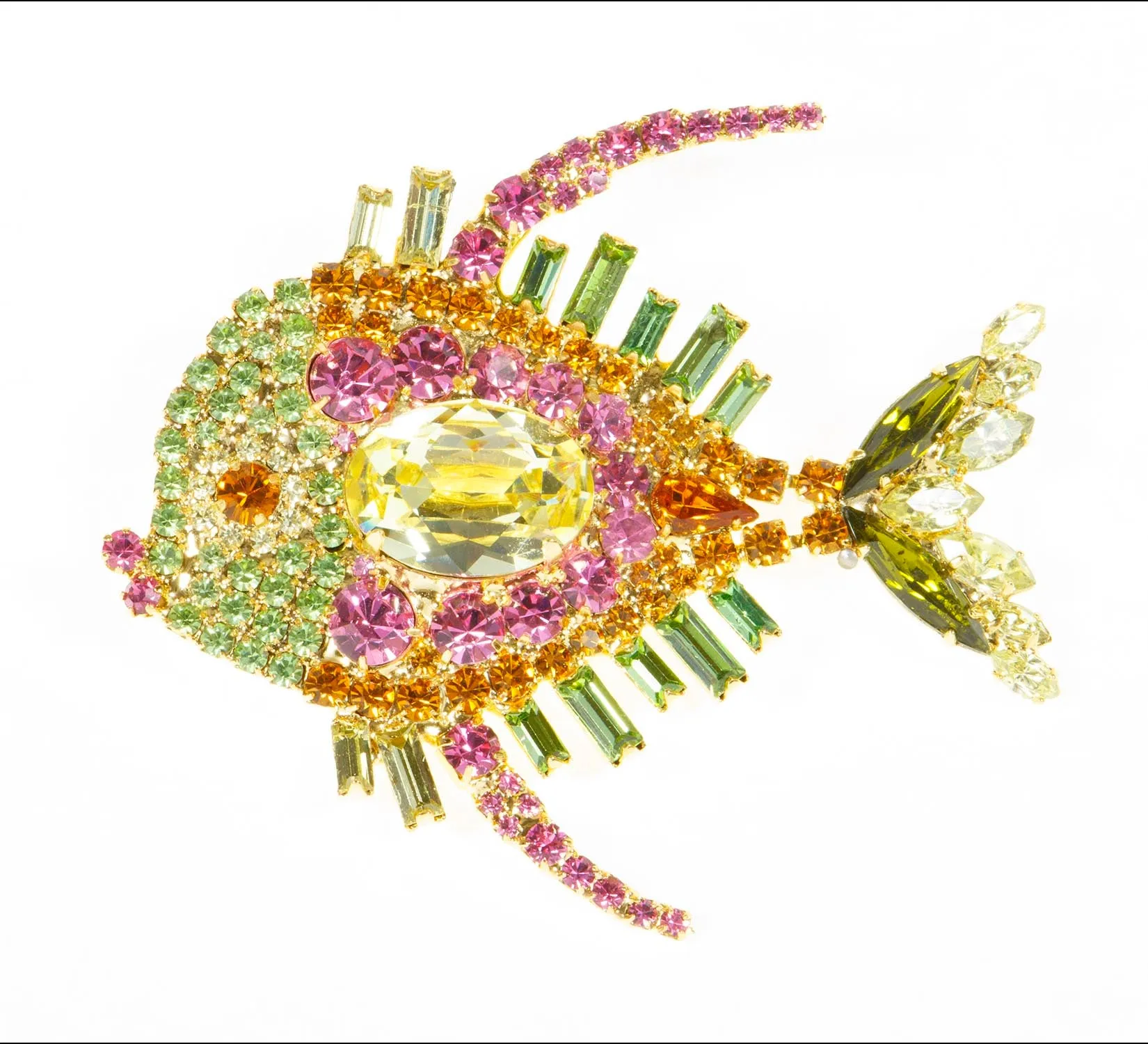 Vibrant Yellow Pink and Orange Swarovski Stone Fish Pin with Movable Tail by Albert Weiss sold by Albert Weiss product image thumbnail 2