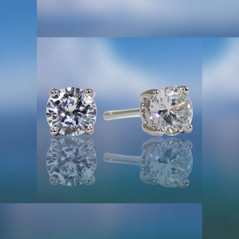 Weiss CZ Earrings Rhodium Plated - Simulated Diamond Basket Prong sold by Albert Weiss