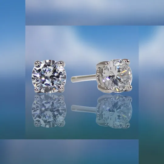 Weiss CZ Earrings Rhodium Plated - Simulated Diamond Basket Prong sold by Albert Weiss