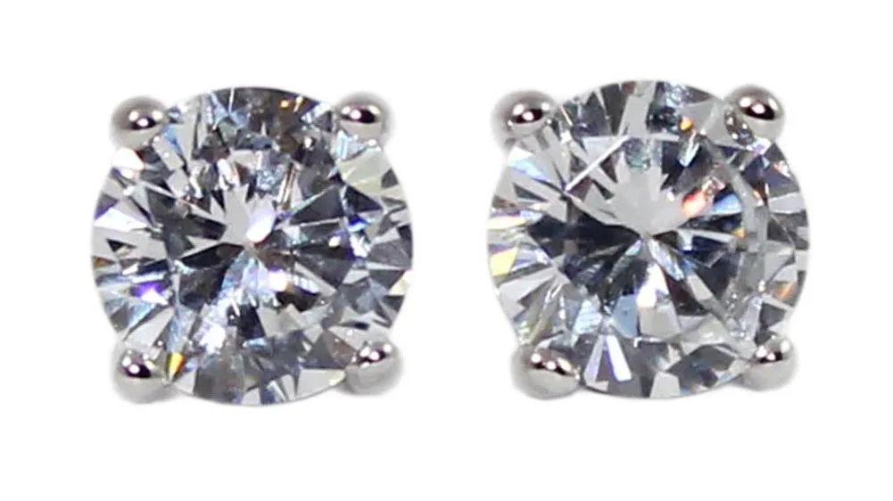 Weiss CZ Earrings Rhodium Plated - Simulated Diamond Basket Prong sold by Albert Weiss product image thumbnail 2