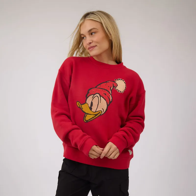 Disney Donald Duck Holiday Crew Sweatshirt, Red sold by Albion