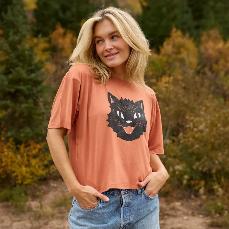Perfect Oversized Bamboo Tee, Spooky Kitty sold by Albion