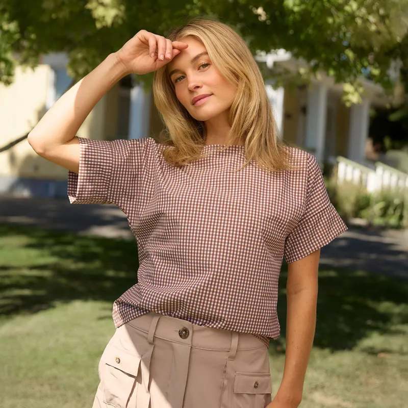 Boss Tee, Toffee Gingham sold by Albion