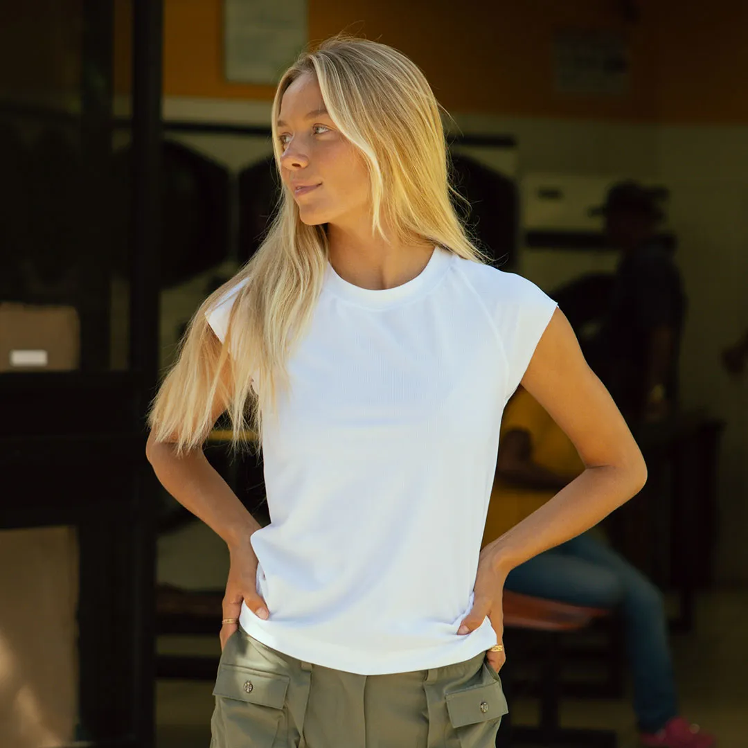 Cap Sleeve Ribbed Tee, White sold by Albion