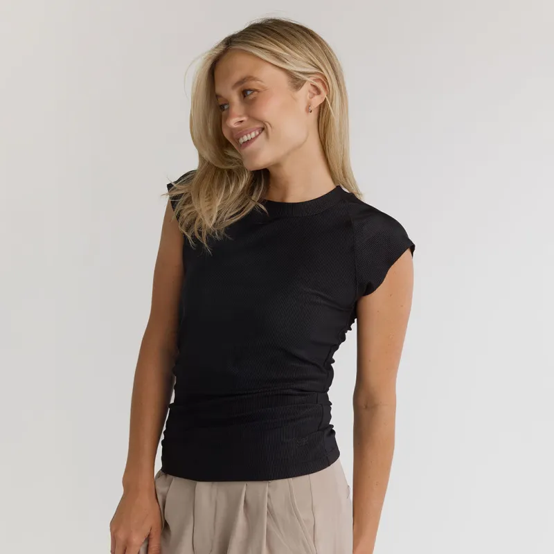 Cap Sleeve Ribbed Tee, Black sold by Albion