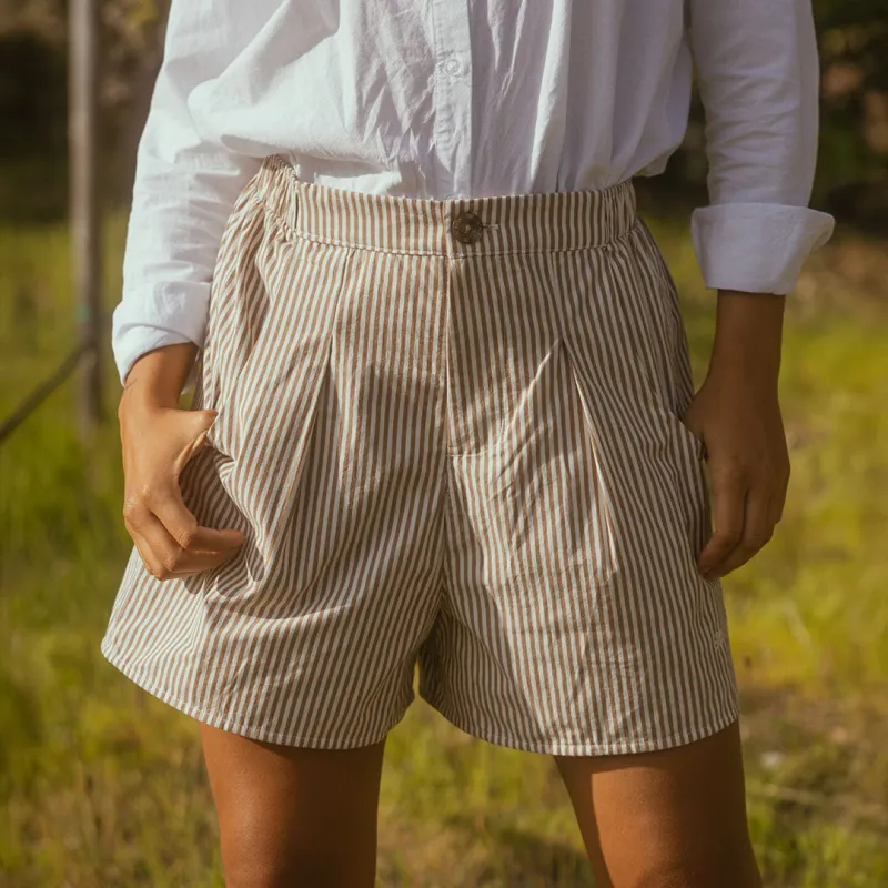 Harvest Shorts, Brown and White Stripe sold by Albion