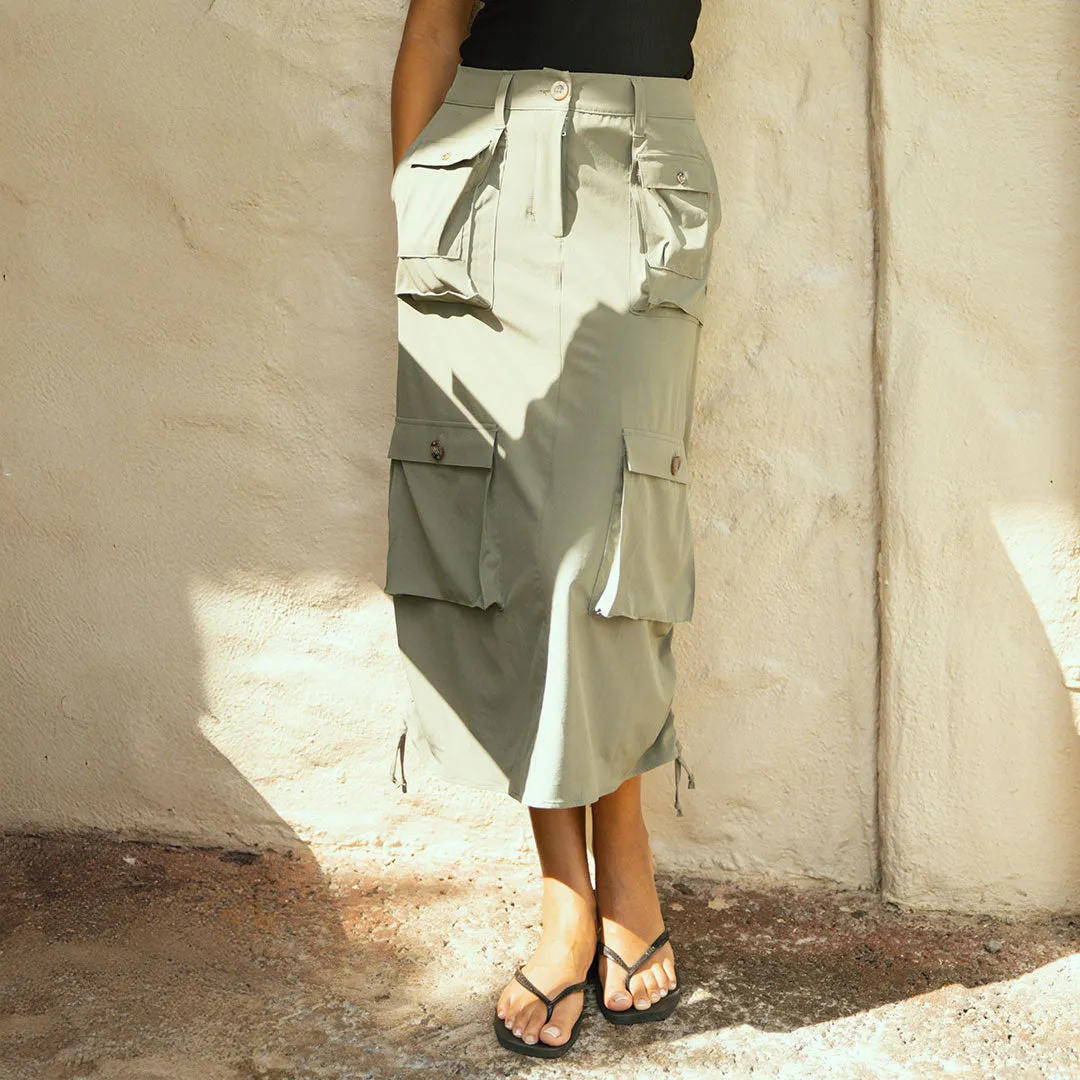 Maxi Cargo Skirt, Olive sold by Albion product image thumbnail 3
