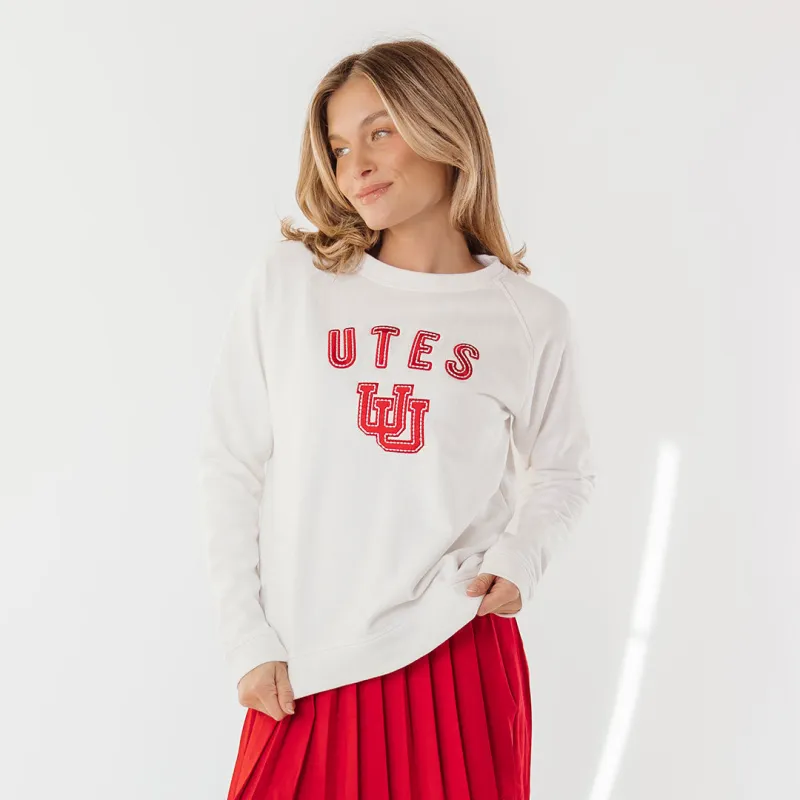 Utah Embroidered Campus Crew, White Utah UU sold by Albion