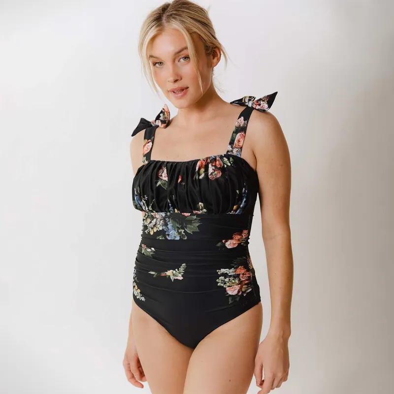 Ruched Bow One-Piece, Rose Black sold by Albion