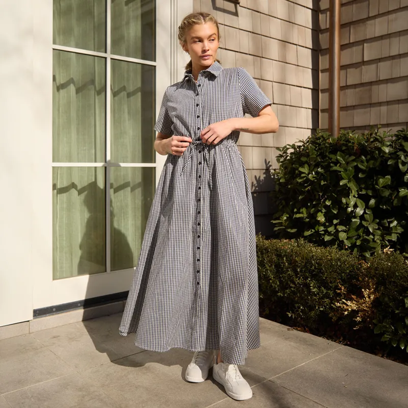 Emma Maxi Dress, Navy Gingham made by Albion