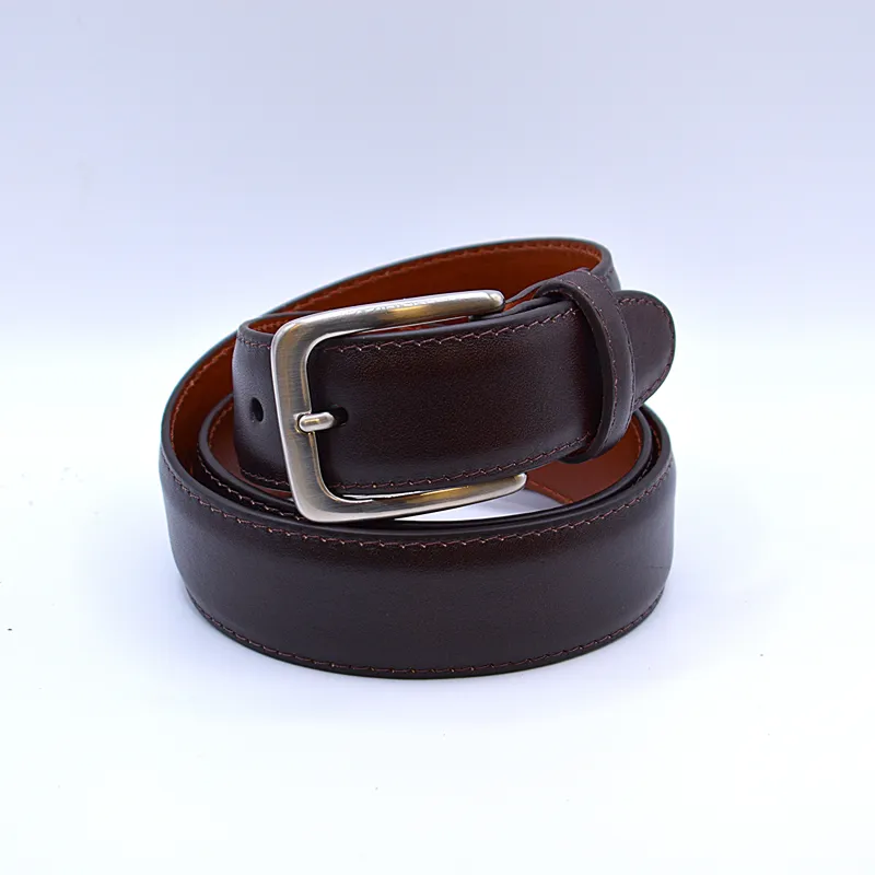 Alden Wide Belt with Nickel Buckle (Dark Brown Tumbled Leather) made by Alden