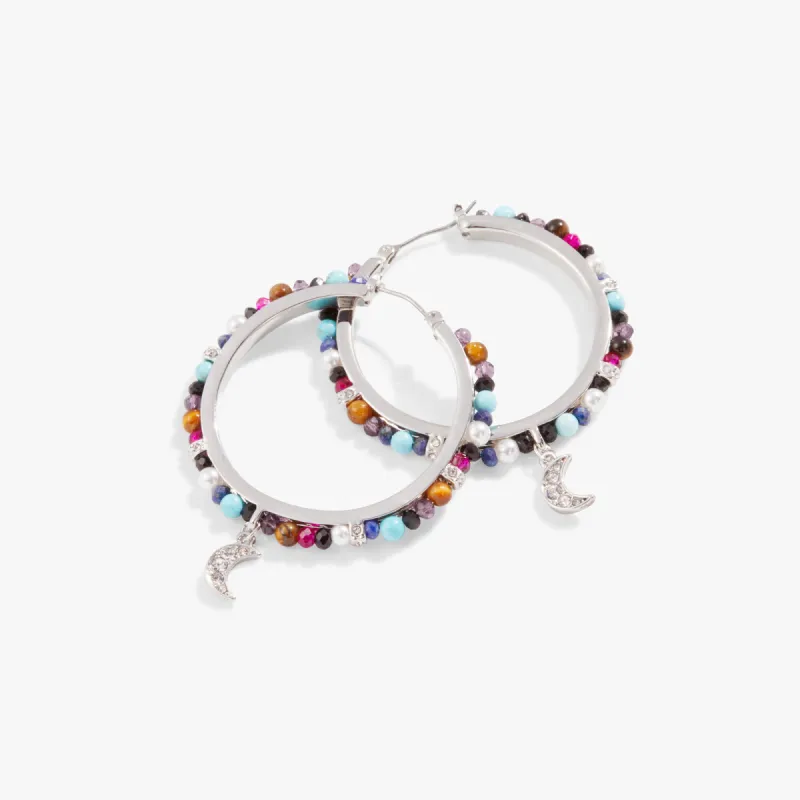 Pavé Moon Beaded Hoop Earrings sold by Alex and Ani
