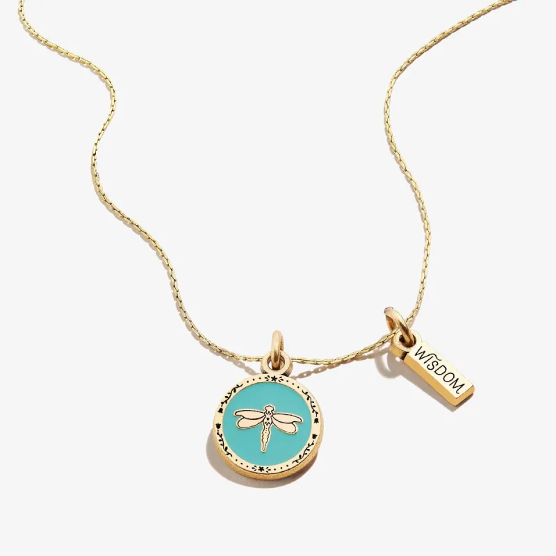 Dragonfly + Wisdom Mantra Duo Charm Necklace sold by Alex and Ani