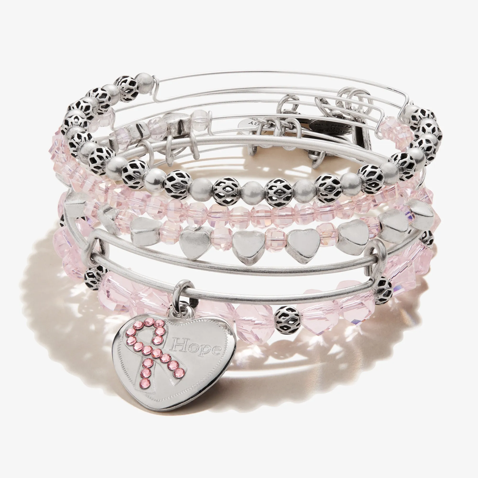 'Hope' Pink Ribbon Charm Bangle, Set of 5 sold by Alex and Ani