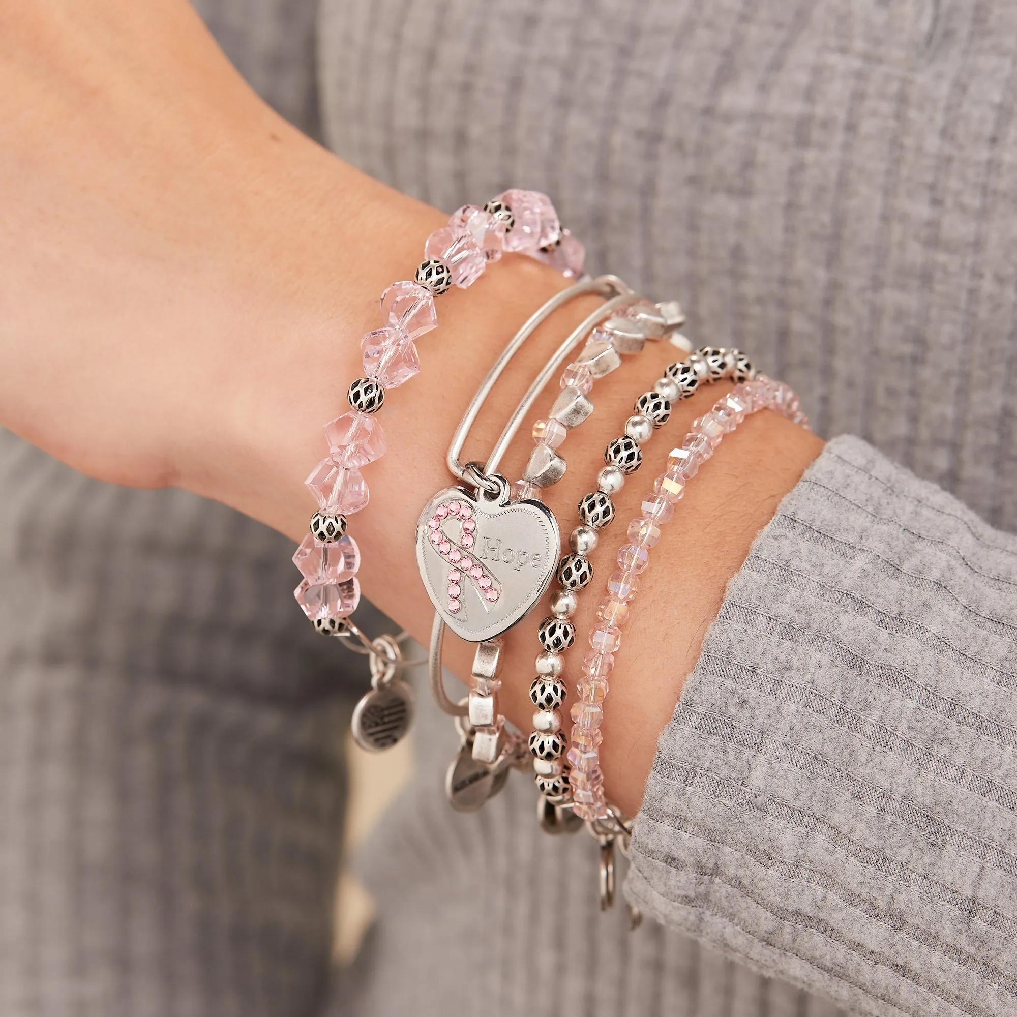 'Hope' Pink Ribbon Charm Bangle, Set of 5 sold by Alex and Ani product image thumbnail 3