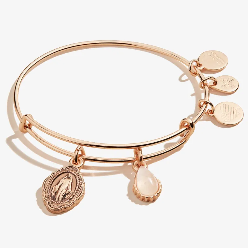 Rose Quartz Gemstone + Mother Mary Duo Charm Bangle sold by Alex and Ani