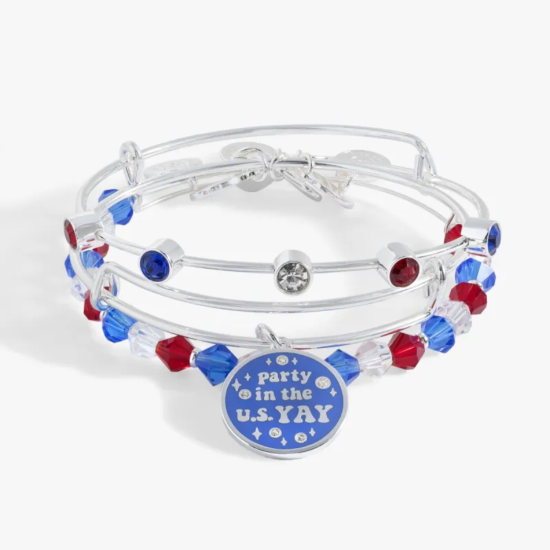 'Party in the U S Yay!' Patriotic Bangle Set of 3 sold by Alex and Ani