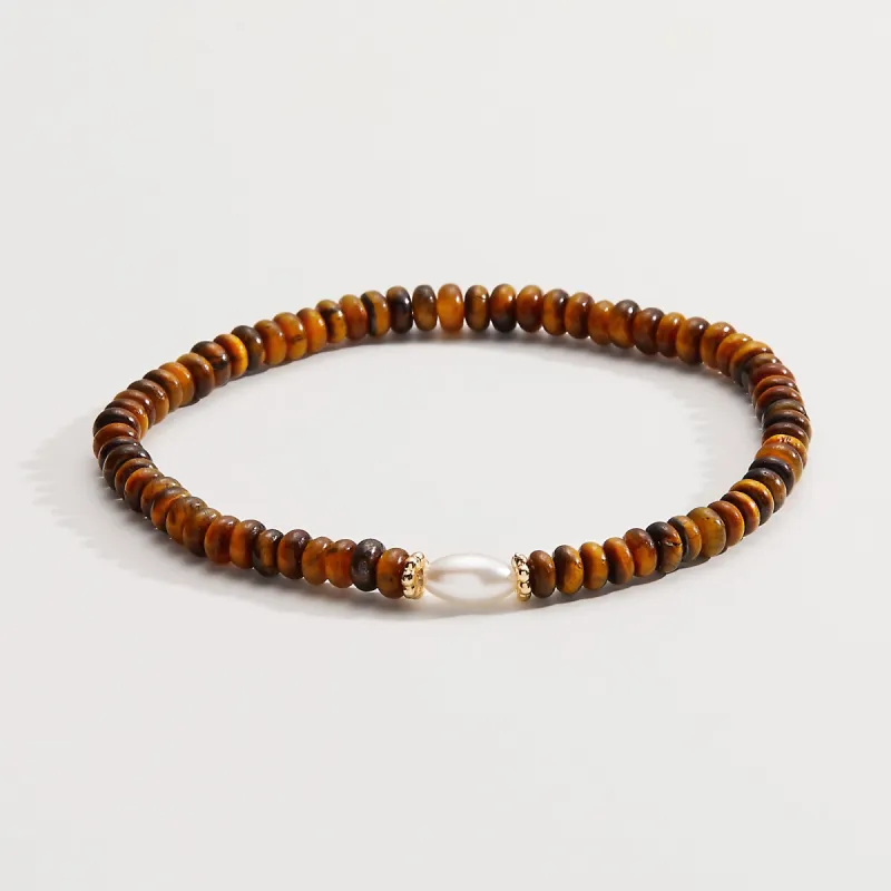Tiger's Eye and Pearl Stretch Bracelet sold by Alex and Ani