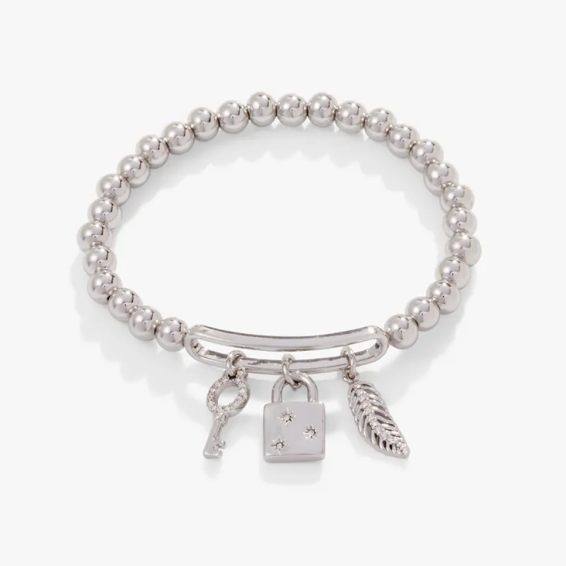 Pavé Lock + Key Stretch Bracelet sold by Alex and Ani