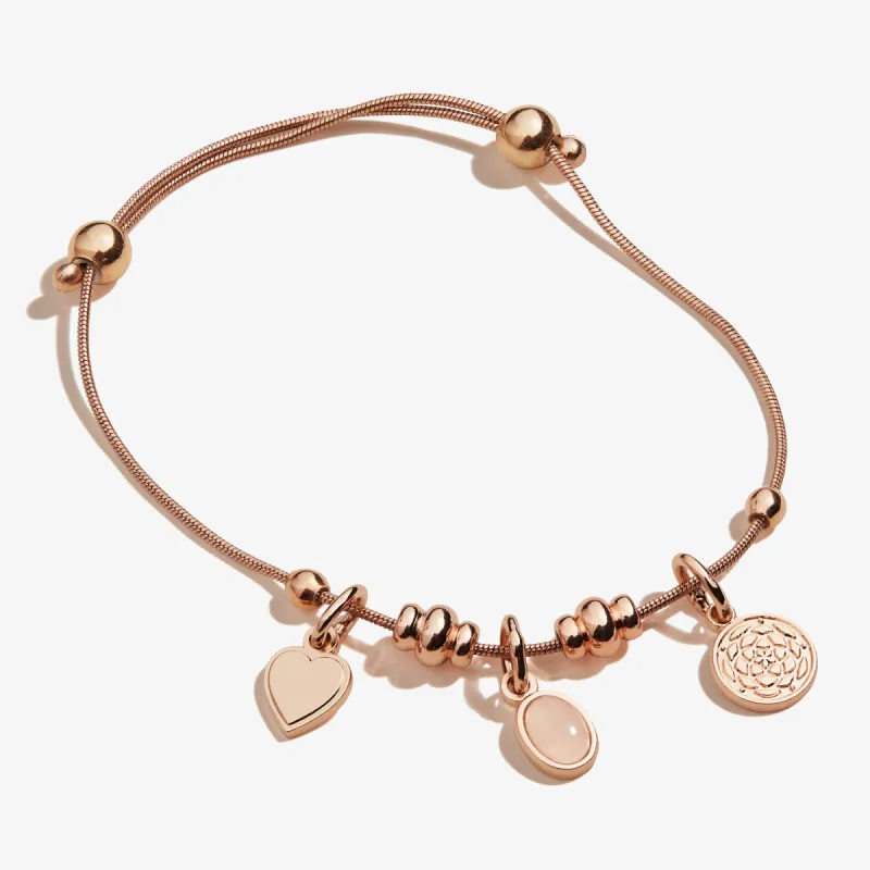 Heart + Rose Quartz Gemstone Multi-Charm Bracelet sold by Alex and Ani