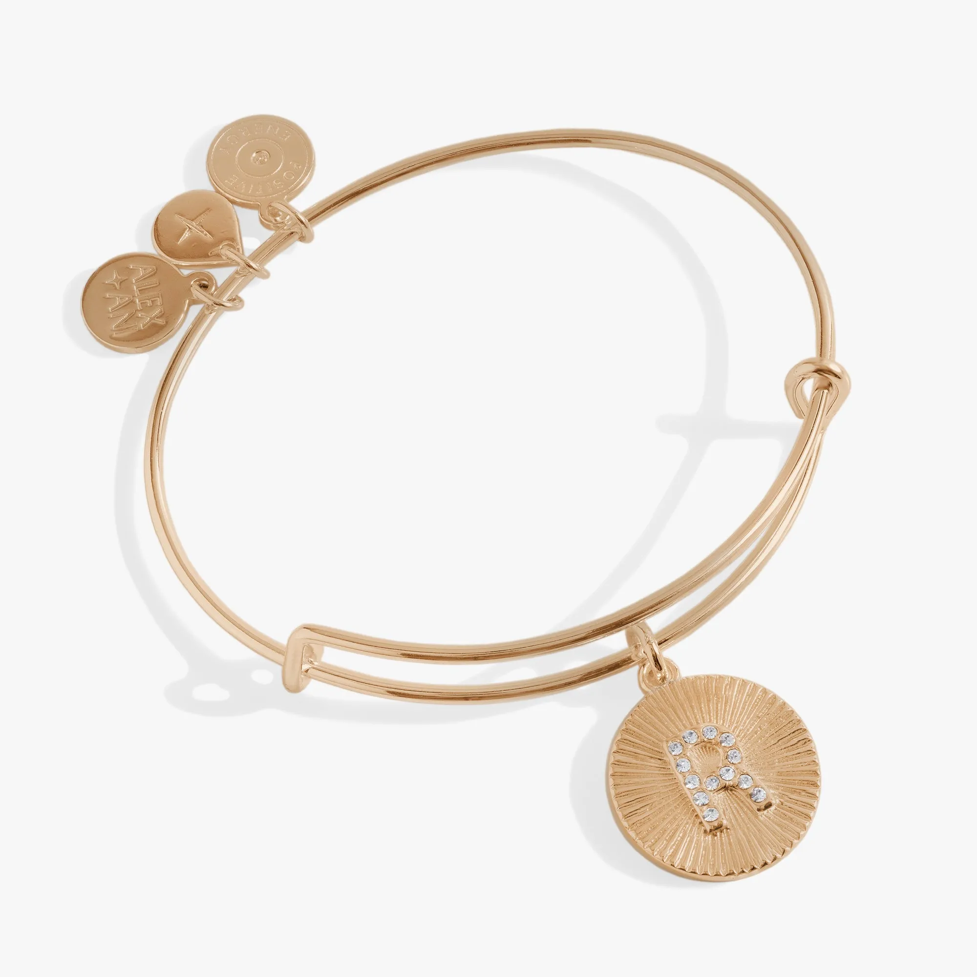 Initial R Pave Starburst Texture Bangle sold by Alex and Ani