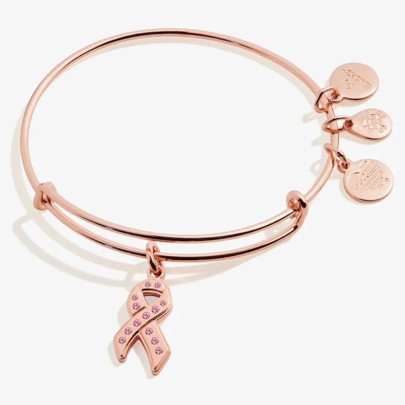 Pavè Breast Cancer Awareness Ribbon Charm Bangle sold by Alex and Ani
